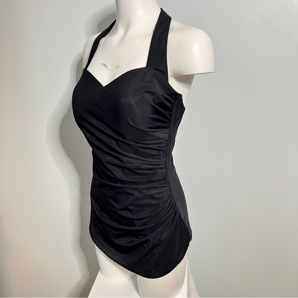 Lands' End Black Ruched Halter Tank Swimwear - Picture 3 of 8
